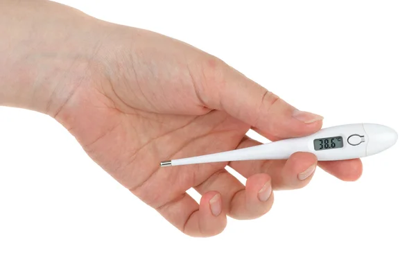 Рука тримає цифровий медичний термометр — стокове фото