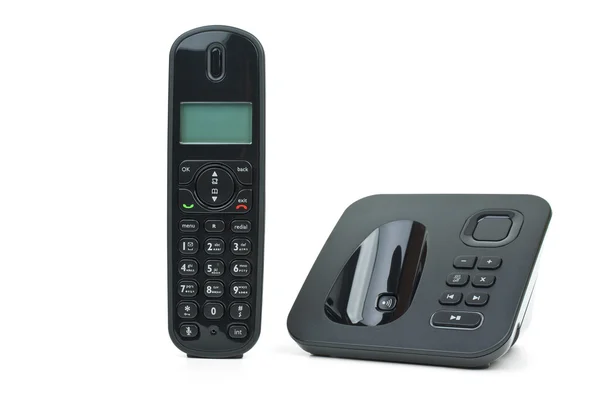 stock image Black cordless phone handset and base unit