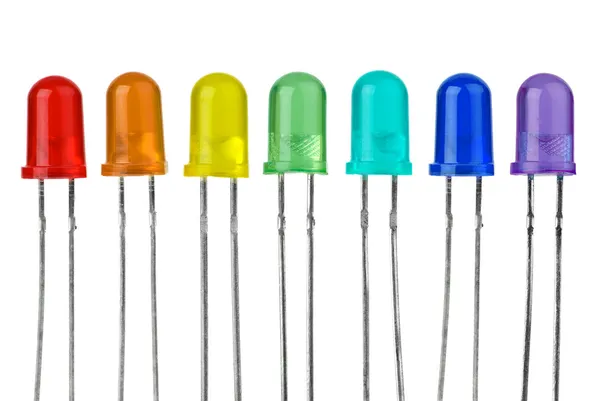 Επτά λυχνίες LED του διαφορετικού χρώματος — Φωτογραφία Αρχείου