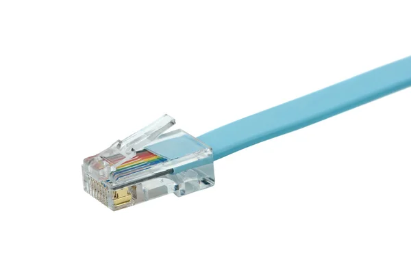 Blue patchkord with RJ45 connector Royalty Free Stock Photos