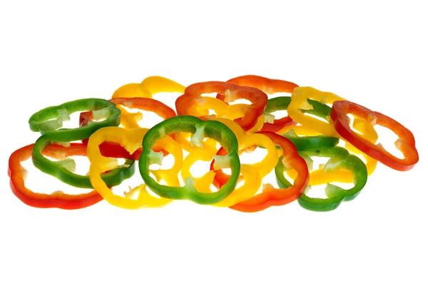 Red, yellow and green bell pepper slices — Stock Photo, Image