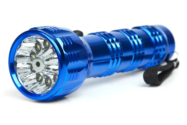 Lanterna LED de metal azul — Fotografia de Stock