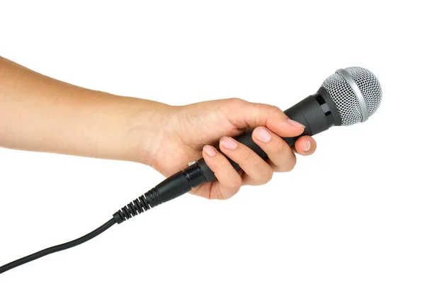 Держащий микрофон — стоковое фото