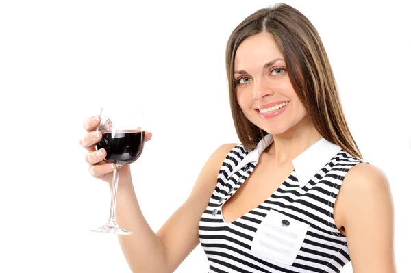 Piękna kobieta ze szklanym czerwonym winem — Zdjęcie stockowe