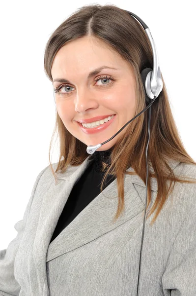 A mulher em fones de ouvido — Fotografia de Stock