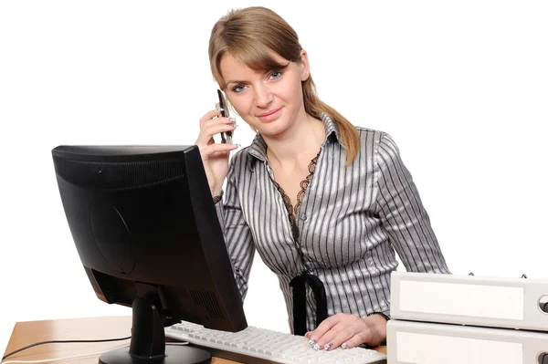 Woman in front of her computer — Stock Photo, Image