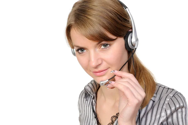 Mulher de negócios em fones de ouvido — Fotografia de Stock