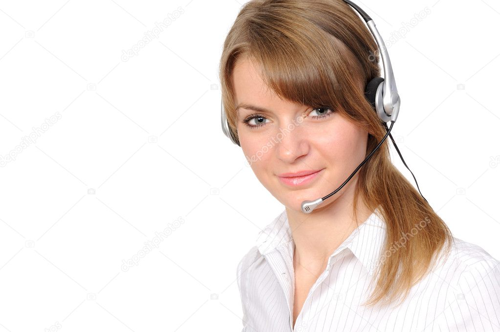 Business woman in headphones
