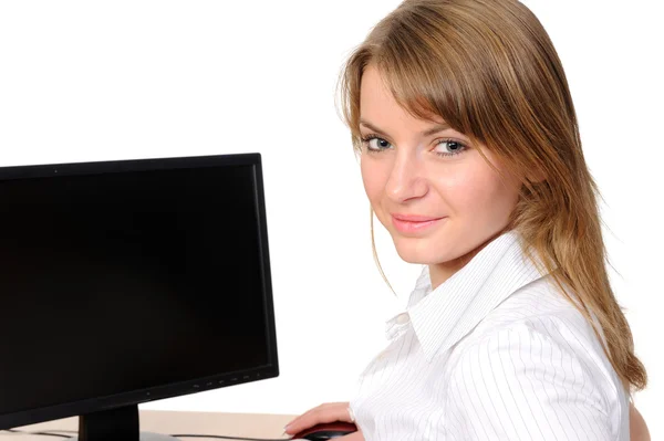Portrait de femme devant son ordinateur — Photo