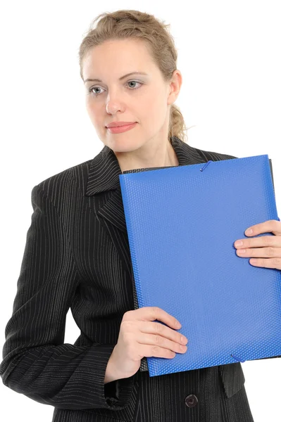 Affärskvinna innehar en planner/mapp — Stockfoto