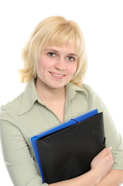 Молодая предпринимательница держит папку — стоковое фото