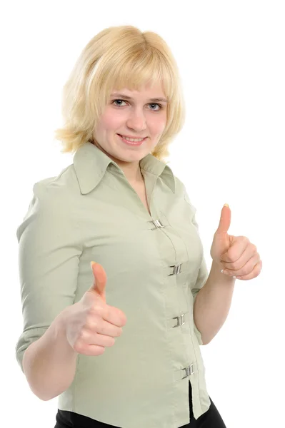 Young woman with thumbs ok — Stock Photo, Image