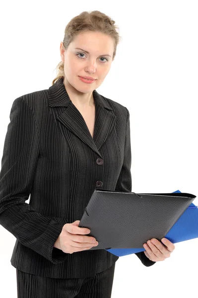 Affärskvinna innehar en planner/mapp — Stockfoto