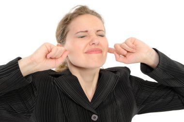 Woman with its fingers covering his ears clipart