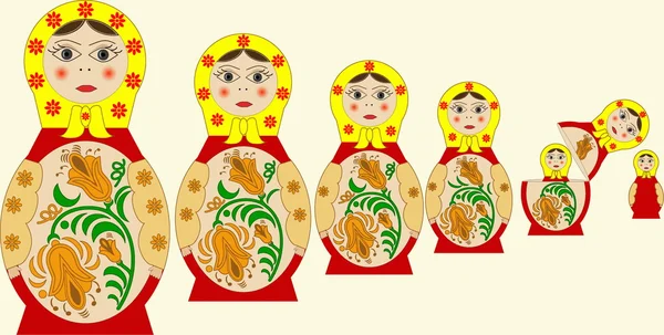 7 russian traditional matreshkas — Stock Vector