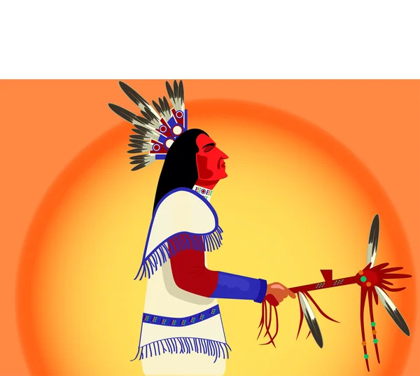 Amerikai indián a sámán során naplemente — Stock Vector