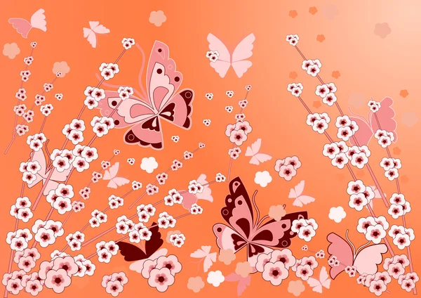 Bloem en vlinder achtergrond — Stockvector
