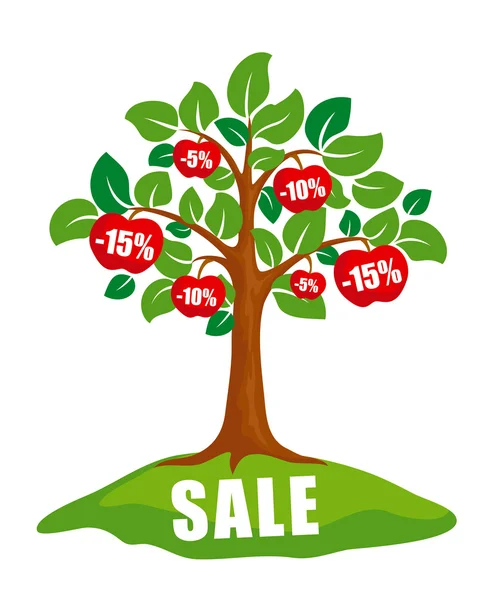 Koncepcja sprzedaży: drzewo z rabatami — Wektor stockowy
