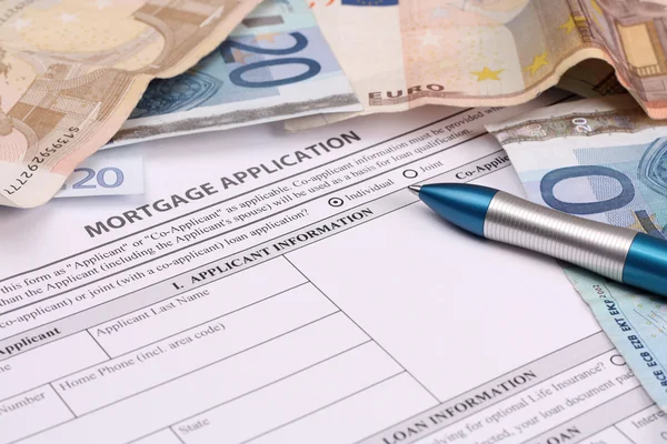 Início Formulário de pedido de empréstimo e caneta — Fotografia de Stock
