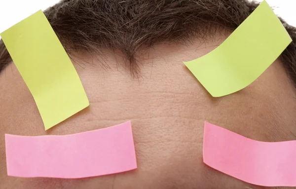 stock image Advertising. Paper sheet in men head