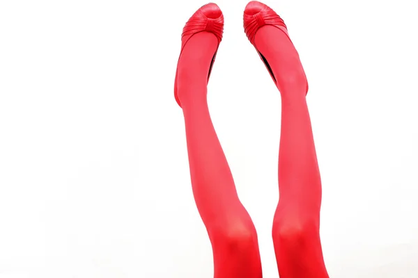 Slim Legs in Red Stockings — Stock Photo, Image