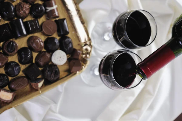 Wijn en chocolade — Stockfoto
