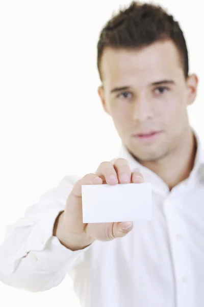 Young business man with empty card — Stock Photo, Image
