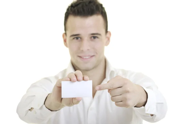 Молодий бізнесмен з порожньою карткою — стокове фото