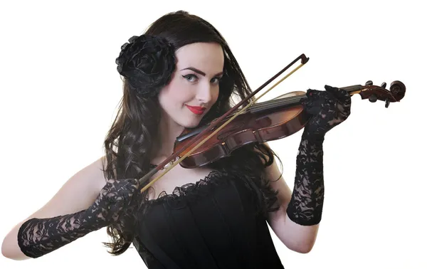 Красивая молодая леди играет на скрипке — стоковое фото
