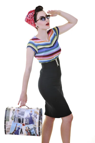 Izolované žena s cestovní taška — Stock fotografie