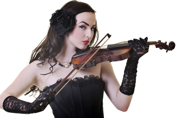 아름다운 아가씨가 바이올린을 연주하네 — 스톡 사진