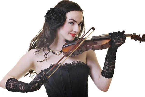 Schöne junge Dame spielt Geige — Stockfoto