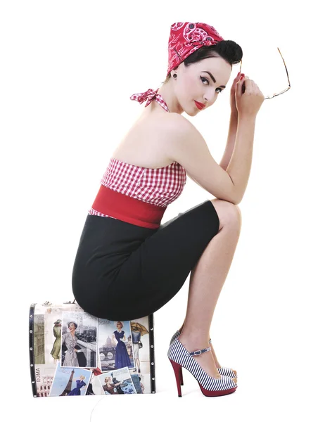 Izolované žena s cestovní taška — Stock fotografie