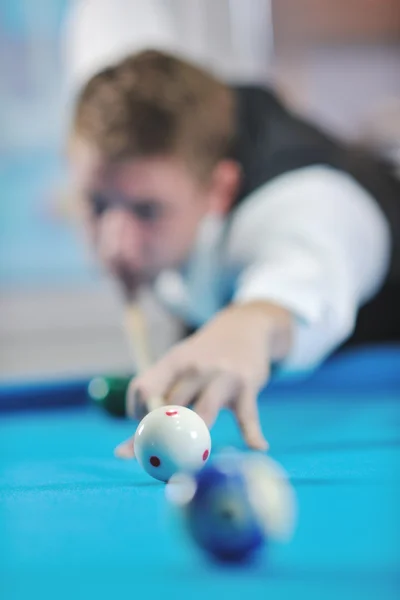 Young man play pro billiard game — Stock Photo, Image