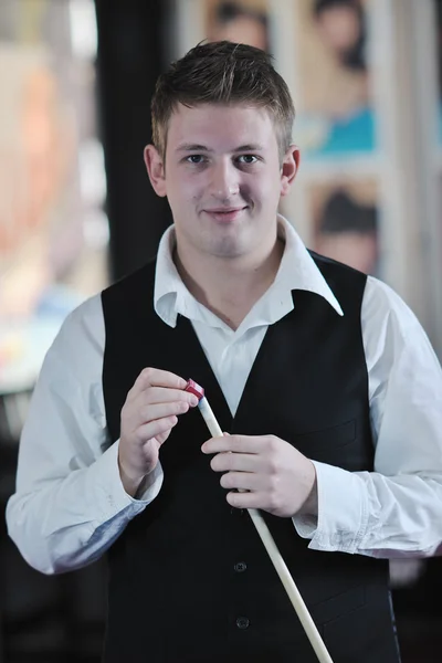 stock image Young man play pro billiard game