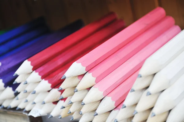 Big Wooden Colored Pencil Arranged Outdoor Sale Souvenir — Stock Photo, Image