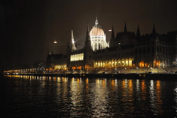 Будапешт Капитальное Здание Цепной Мост Ночное Время Реки Любе — стоковое фото