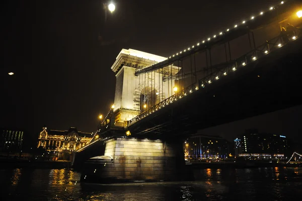Viejo Puente Cadena Budapest Día Río Danubio — Foto de Stock