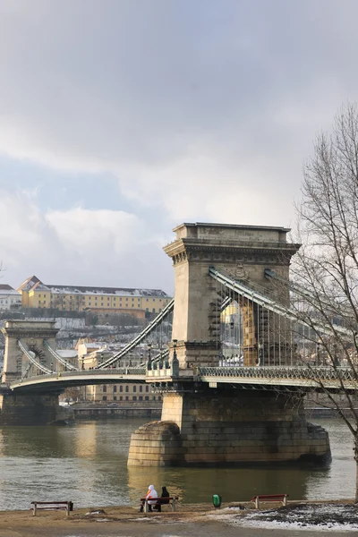 Viejo Puente Cadena Budapest Día Río Danubio —  Fotos de Stock