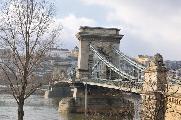 Gamla Budapest Chain Bridge Dagen Donau — Stockfoto