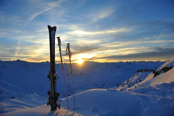 Pôr Sol Fresco Neve Estação Esqui France Val Thorens — Fotografia de Stock