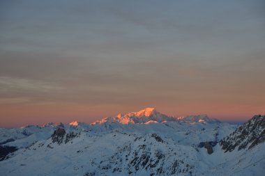 Mountain snow sunset clipart