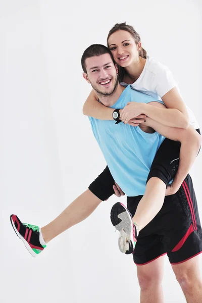 Mutlu Genç Çift Fitness Egzersiz Eğlence Spor Spor Kulübü — Stok fotoğraf
