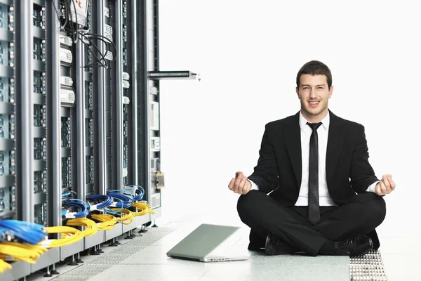 Young Handsome Business Man Black Suit Practice Yoga Relax Network — Stock Photo, Image