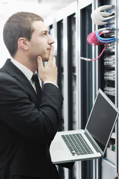 Business man practice yoga at network server room — Stock Photo, Image