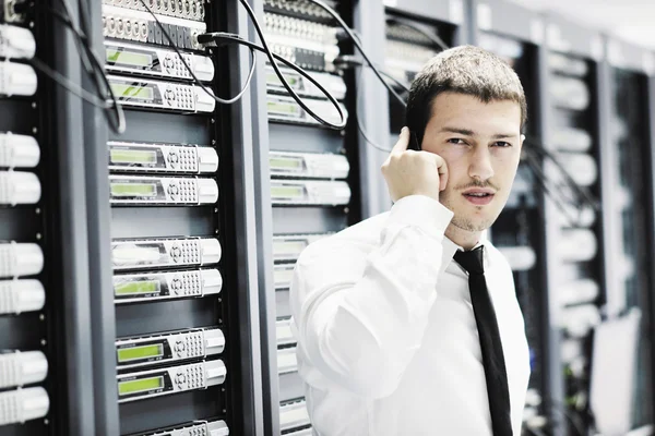 Business man practice yoga at network server room Stock Photo