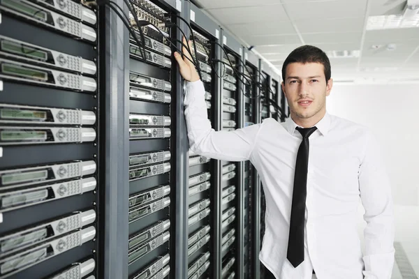 Business man practice yoga at network server room Royalty Free Stock Images