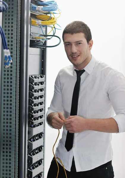 Young Handsome Business Man Engeneer Datacenter Server Room — Stock Photo, Image