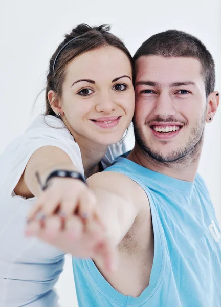 Gelukkige Jonge Paar Fitnesstraining Plezier Sport Sportschool Club — Stockfoto