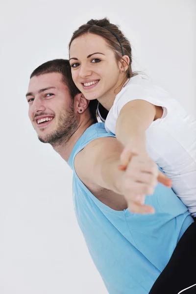 Mutlu Genç Çift Fitness Egzersiz Eğlence Spor Spor Kulübü — Stok fotoğraf